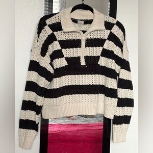 a new day Black and Cream Striped Turtleneck Sweater